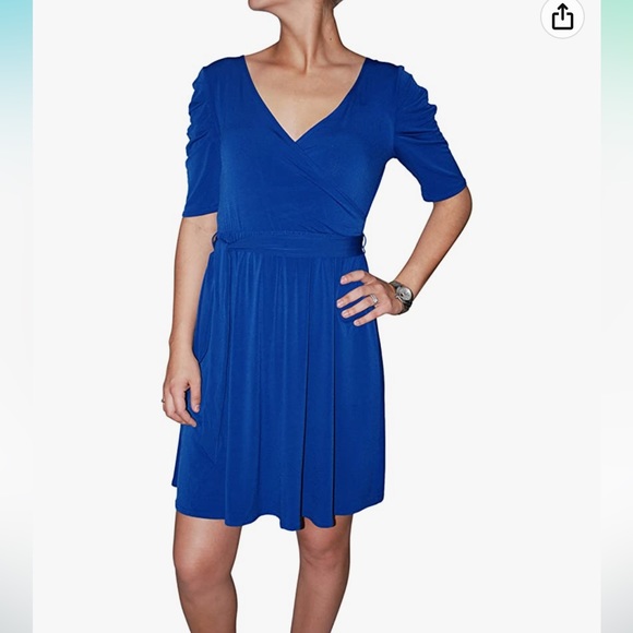 NY Collection Short Sleeve Solid Jersey Faux Wrap Dress - Picture 4 of 8